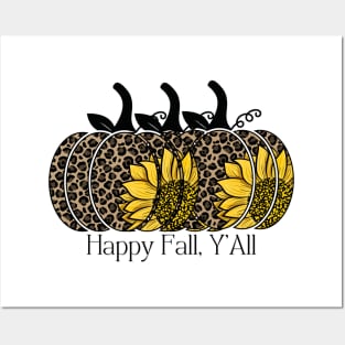 Leopard Print Happy Fall, Ya'll Sunflower Pumpkins Posters and Art